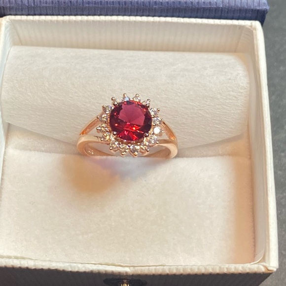 * Round Brilliant 2.0 ct Ruby Dinner 14 kt Rose Gold over Sterling Silver size 7